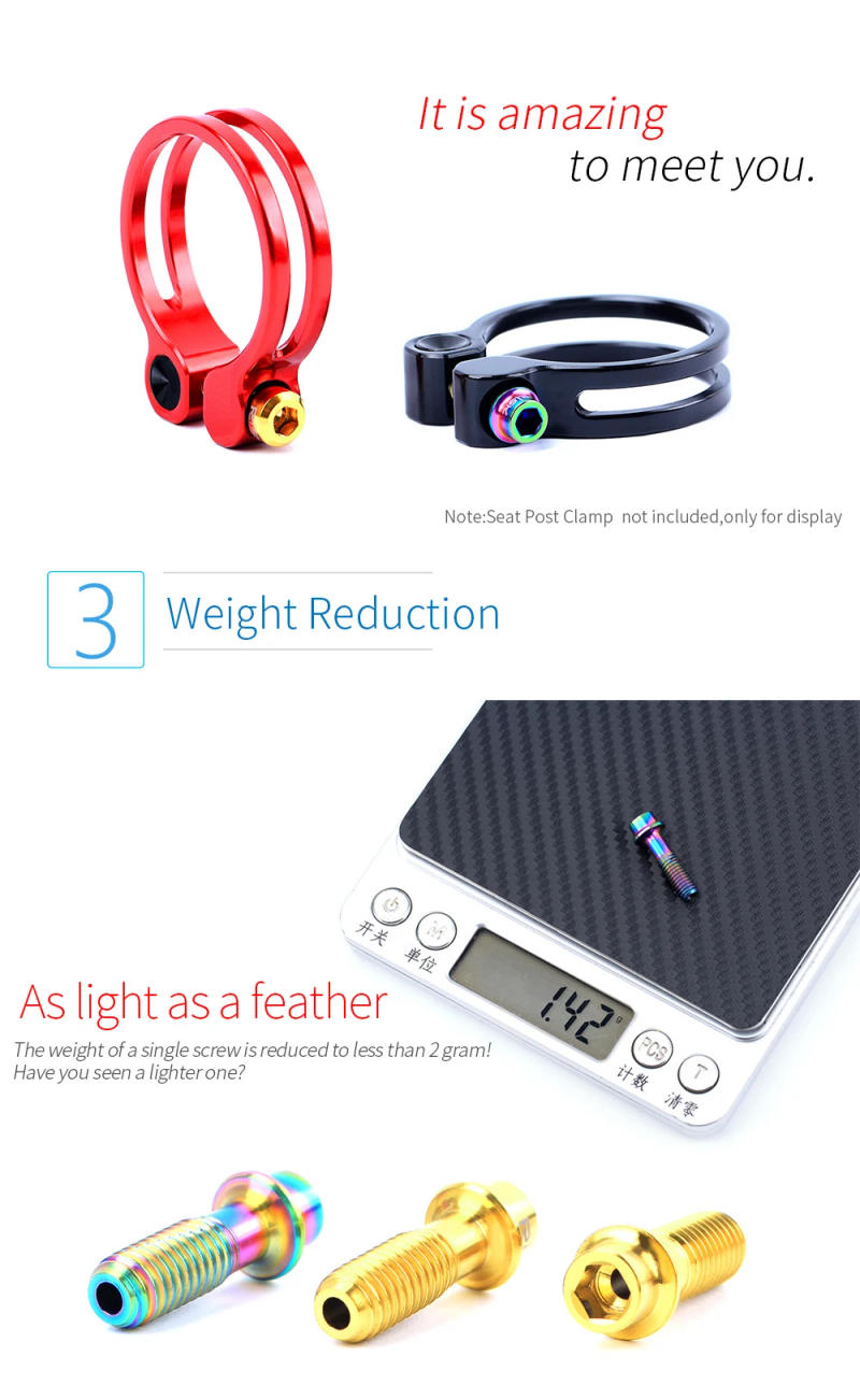 Description Picture 6 of itemRISK 2PCS M5x18mm Bicycle Seat Post Clamp Screws Titanium Ti MTB Road Bike Brake Lever Fixing Bolts Front Derailleur Clip Screws