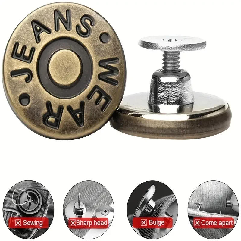 Description Picture 5 of itemVintage Metal Buttons for Jeans, Shrink Waist Size, Easy to Install, Detachable and Reusable, Denim Jacket Decoration, 10 PCs