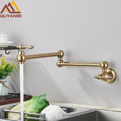 Brushed Gold Foldable Pot Filler Tap Wall Mounted Kitchen Faucet Single Cold Water Kitchen Tap Rotate Folding Spout For Kitchen