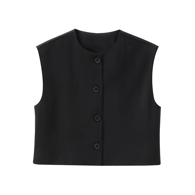 Description Picture 5 of itemWillshela Women Fashion Solid Single Breasted Waistcoats Vest Vintage O-Neck Sleeveless Jackets Female Chic Lady Tank Tops