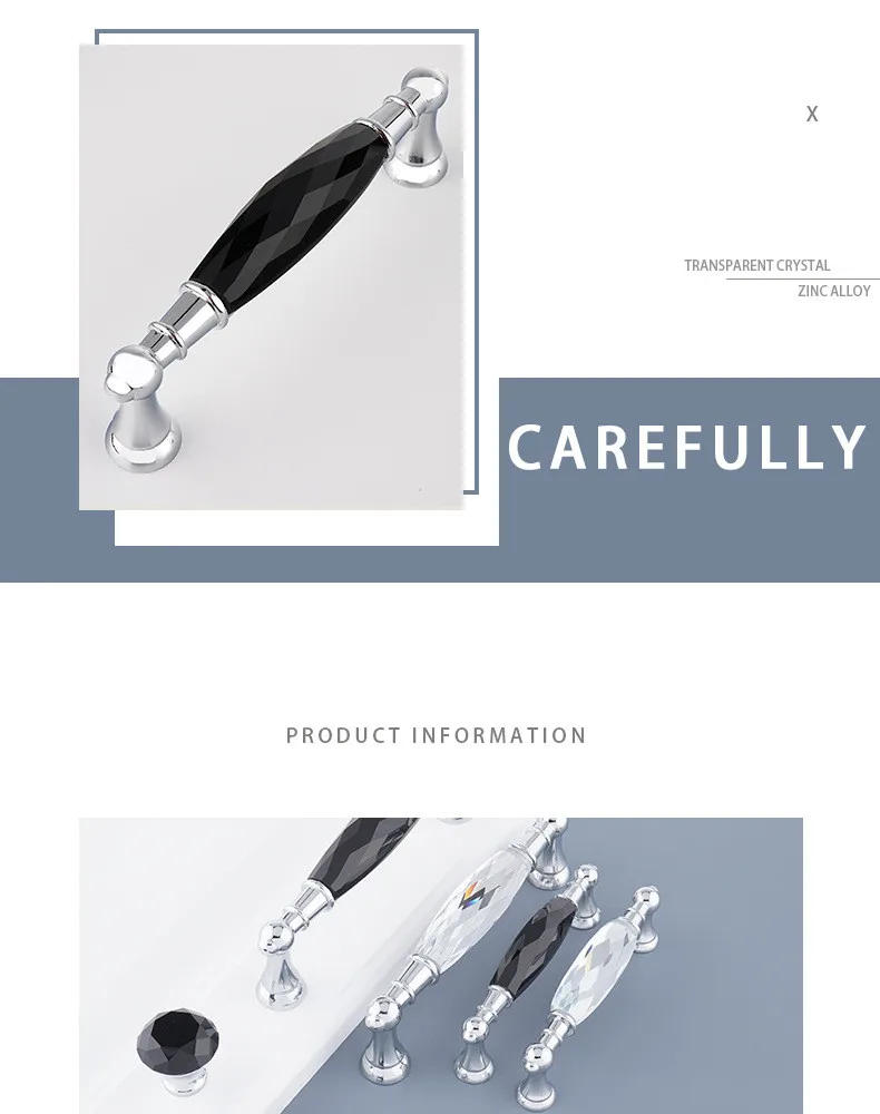Description Picture 3 of item96/128mm Zinc Alloy Drawer  Silvery Long Crystal Handle Dresser Wardrobe Handles for Cabinet Kitchen Pull Cupboard Knob