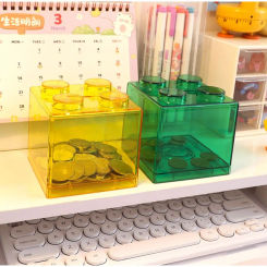 Money Box Building Block Saving Box Transparent Plastic Blocks Piggy Bank Coin Storage Case Kid Toy Gift Change Boxes Home Decor