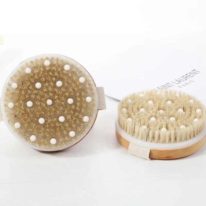 Description Picture 2 of item1pcs Exfoliating Wooden Body Massage Shower Brush Natural Bristle Bath Brush Soft SPA Woman Man Skin Care Wet Dry Body Brush