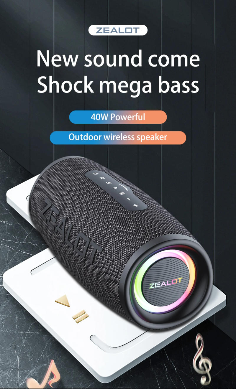 Description Picture 2 of itemZEALOT-S56 Bluetooth Speaker 40W Output Powerful Bass IPX6 Waterproof RGB Light Portable Wireless Speaker for Outdoor Use