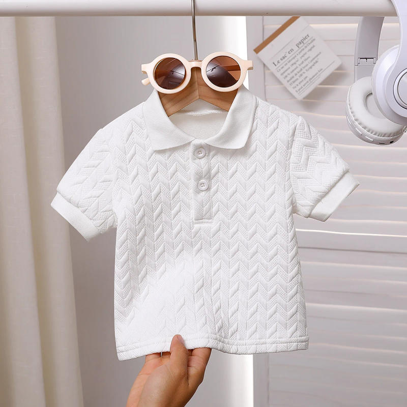 Description Picture 2 of item2025 New Summer Kidsâ€™ Unisex Set with Cool and Stylish Polo-Collar Knitted Short-Sleeved Top
