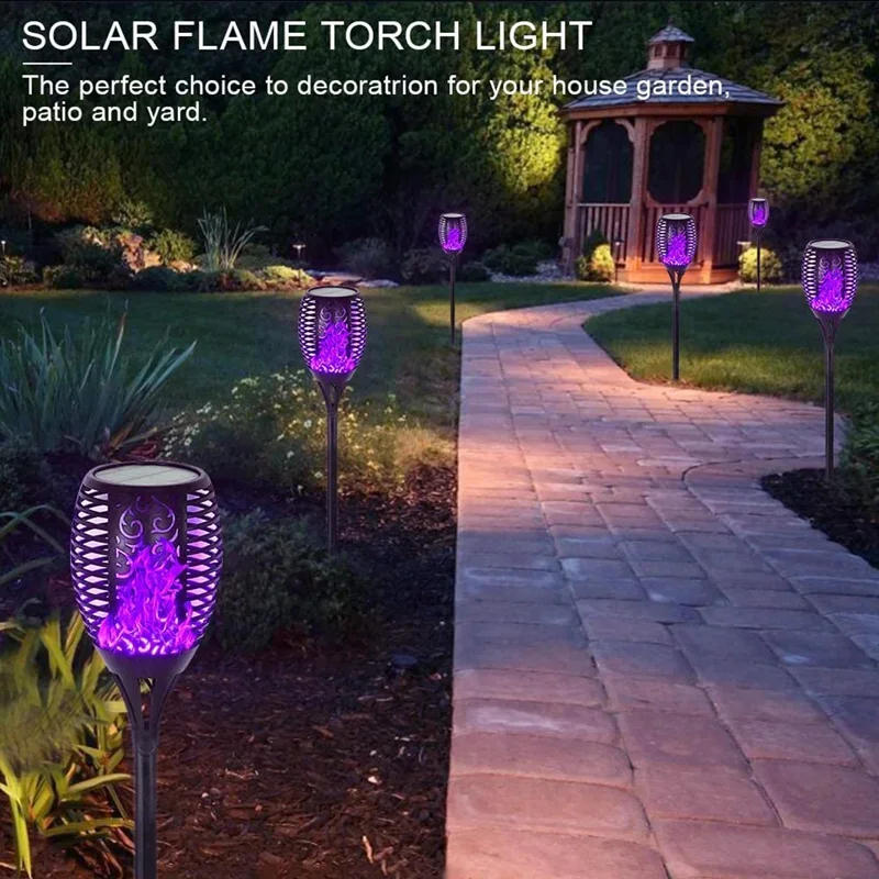 Description Picture 5 of item1-4PCS Solar Flame Light Outdoor Lawn Lights Flickering Flame Lamp Courtyard Pathway Light Helloween Garden Decoration Lighting