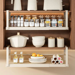 Expandable Cabinet Storage Shelf Layered Spice Hanging Rack Kitchen Counter Organizers Shelves Under Cabinet Retractable Basket