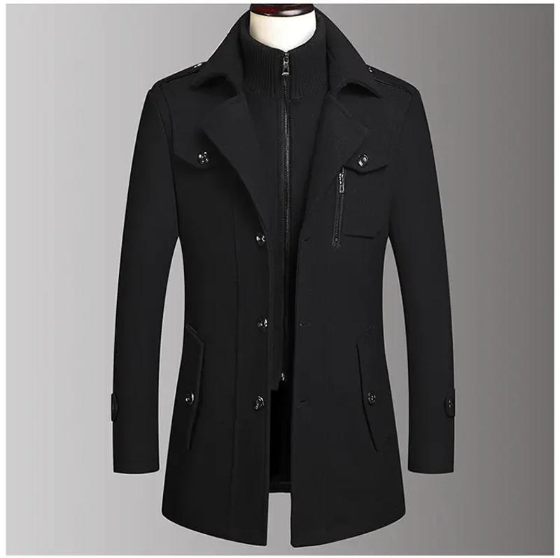 Description Picture 4 of itemWinter Warm Long  Wool Blend Coat Men Thick Overcoats Topcoat Mens Single Breasted Jackets and Coats with Men's Woolen  Coat