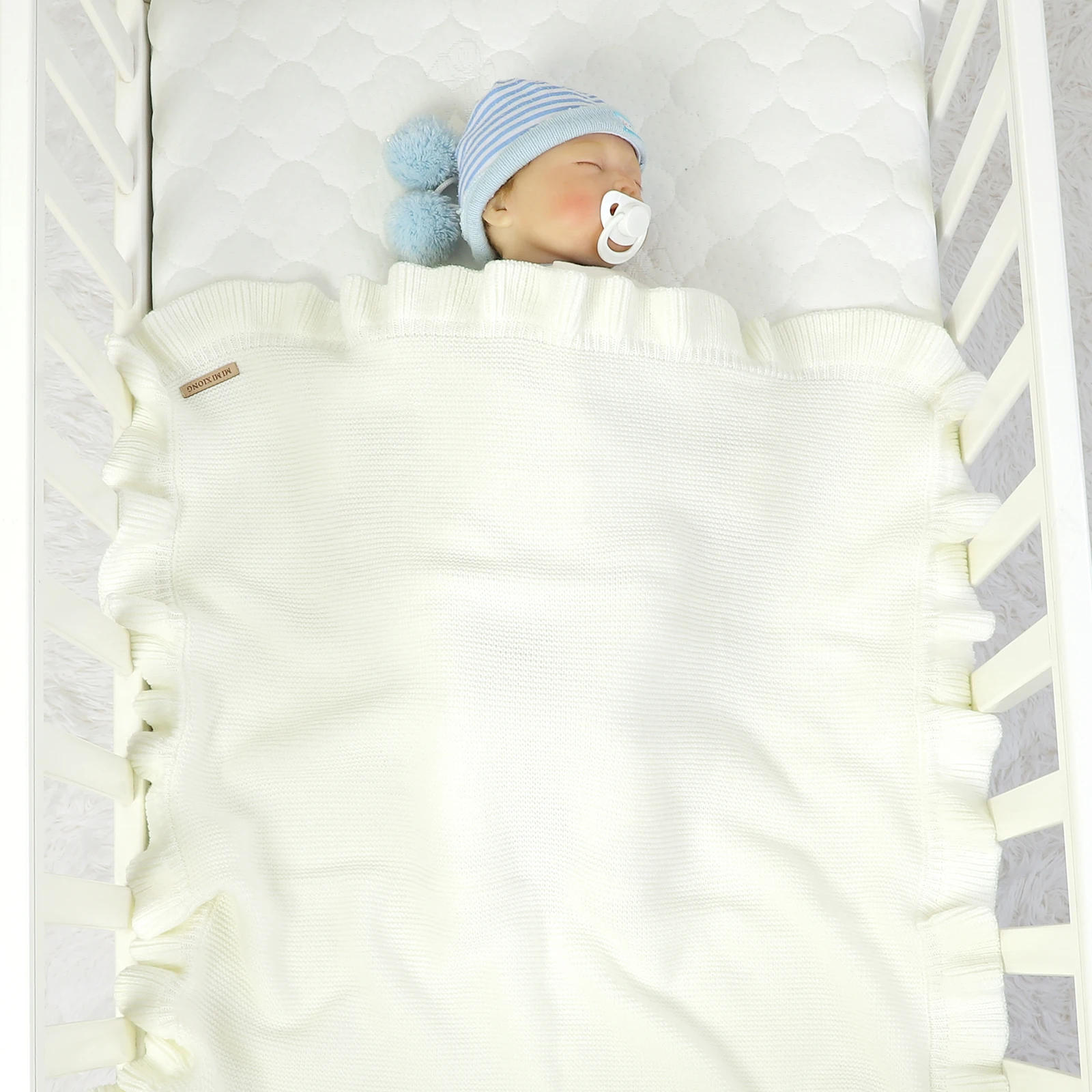 Description Picture 6 of itemKnitted Baby Swaddle Blanket for New Born Babies Accessories Ruffle Stroller Blanket Bedding items Infant Nap Bed Cover