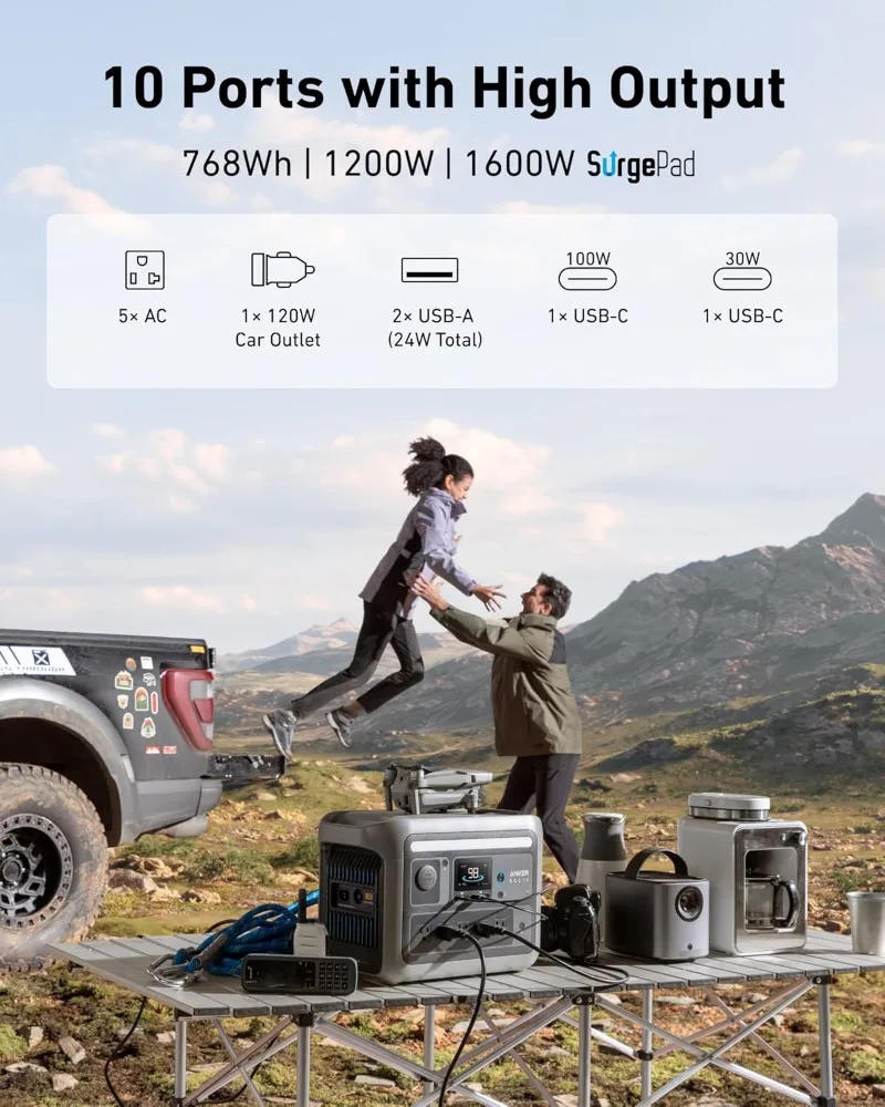 Description Picture 3 of itemC800 Portable Power Station with 200W Solar Panels 1200W (Peak 1600W) Solar Generator Full Charge in 58 Min 768Wh Battery