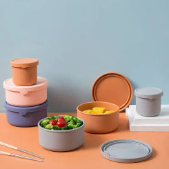 Silicone Lunch Box Fresh-Keeping Box With Lid Bento Fruit Salad Fresh-Keeping Bowl Portable Sealed Round Storage Box Kiechen