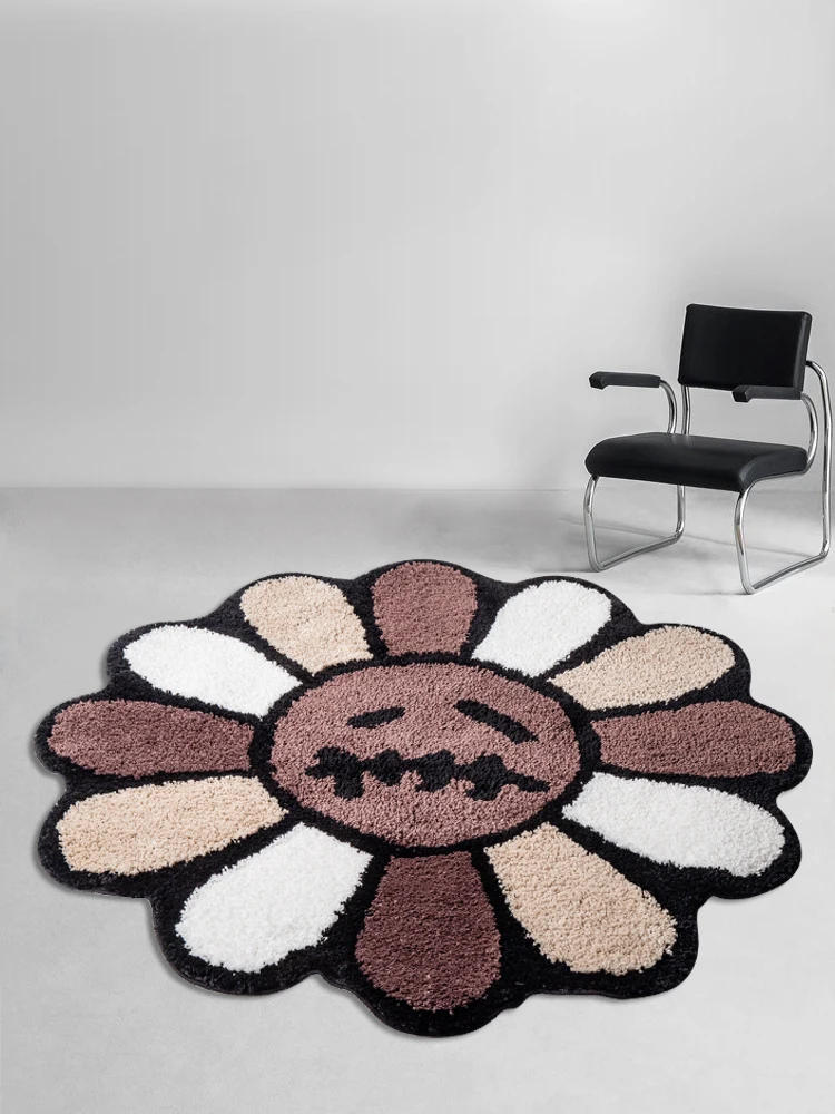 Description Picture 4 of itemSmiling Face Tufted Rug Flower Art Rug for Bedroom Living Room Retro Rainbow Fluffy Bathroom Smile Rug Nonslip Mat Home Decor