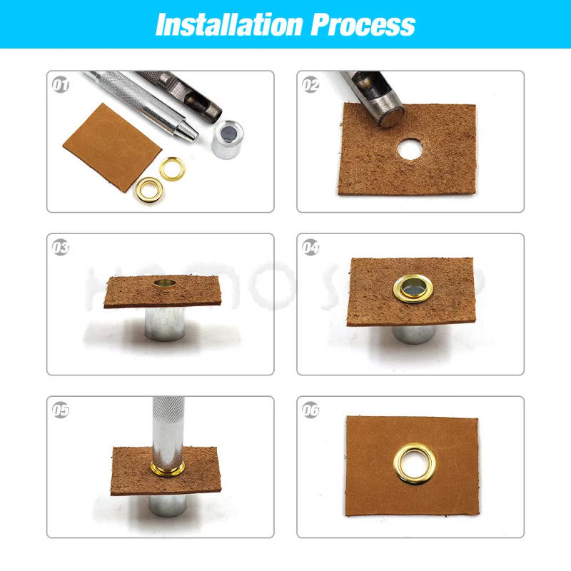 Description Picture 2 of item100 Sets 4mm Eyelet Metal Grommet Rings With Washer Punch Tool Kits For Leathercraft Shoes Bag Clothing Belt Hat Accessories