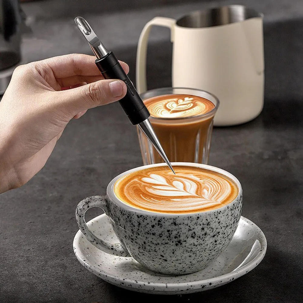 Description Picture 2 of itemStainless Steel Coffee Decorating Art Pen Wooden Handle Latte Pull Flower Needle Barista Tool Coffee Accessories Modeling Tool