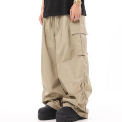 Large Pocket Loose Overalls Men's Outdoor Sports Jogging Military Tactical Pants Elastic Waist Pure Cotton Casual Workwear Pants