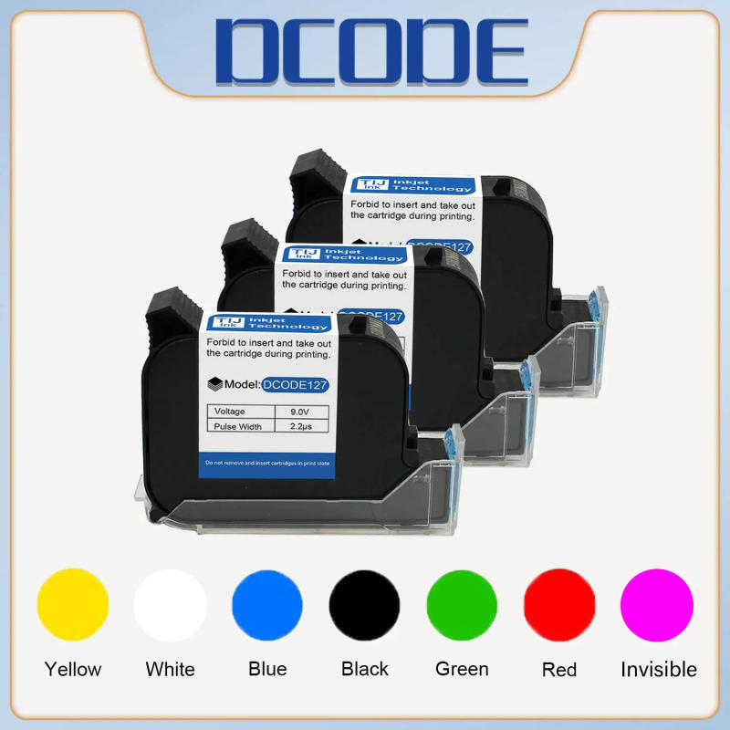 Description Picture 2 of itemDCODE 12.7/25.4mm TIJ Cartridge Thermal Inkjet Printer Cartridge Fast Drying Black Red Yellow Blue Green Water-proof Solvent Ink