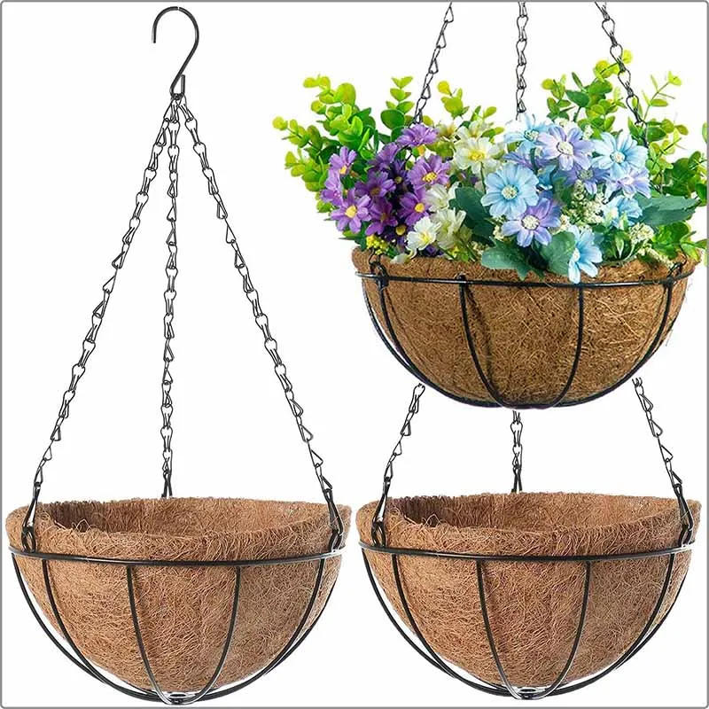 Description Picture 2 of item1PCS Round Hanging Basket Coco Liner Coconut Fiber Replacement Flower Basket For Home Gardening, Balcony Gardens, Wedding Decor