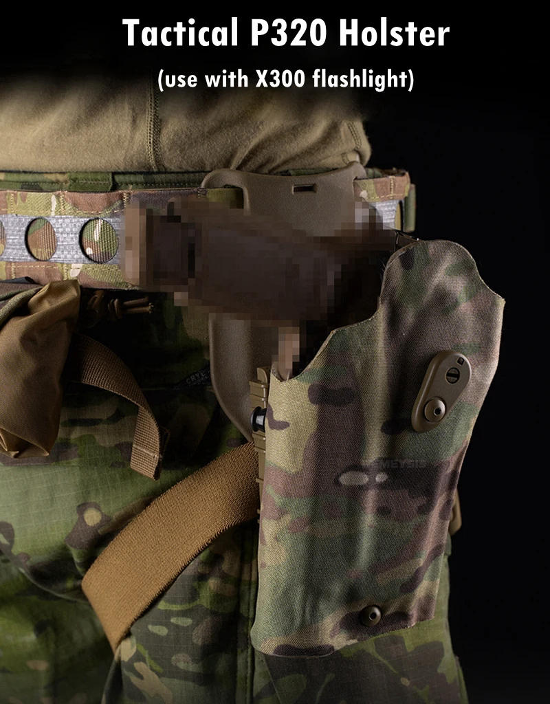 Description Picture 2 of itemTactical Pistol Holster Fits P320 + X300 Flashlight Automatic Locking System Right Hand Hunting Gun Drop Leg Holsters Paddle