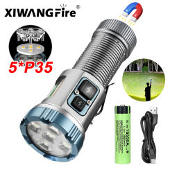 Super Bright P35*5 LED Flashlight with 9 Modes Type-c Rechargeable Magnet Torch Outdoor Powerful Camping and Hunting Light