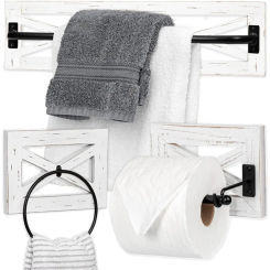 Ilyapa Rustic Towel Bar Toilet Paper Holder Set with Towel Ring for Bathroom- Wall Mounted Bathroom Racks