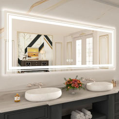 LED Bathroom Mirror 84''x40'' with Front and Backlight Large Dimmable LED Vanity Wall Mirrors Double LED Mirror for Bathroom