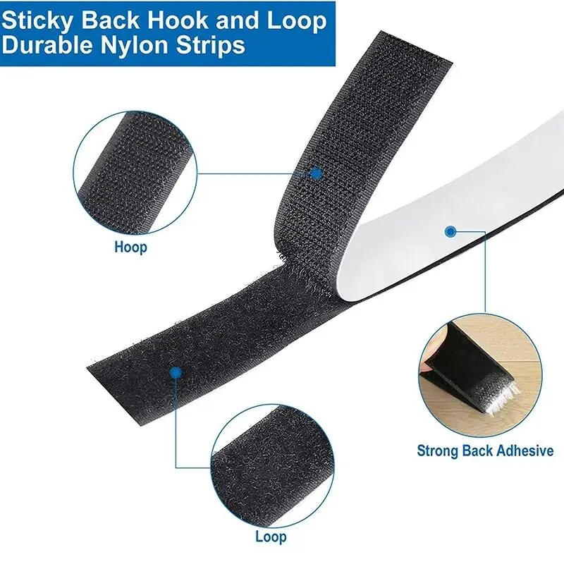 Description Picture 4 of item25M Magic Sticker Tape Self Adhesive Extra Strong Double Sided Adhesive with Sticker Pad Fluffy Hook and Loop Fastener Black 2cm