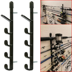 1 Pair Fishing Rods Storage Wall Bracket Practical Tool Fishing Pole Rack for 5 Rods Hard Plastic Holder