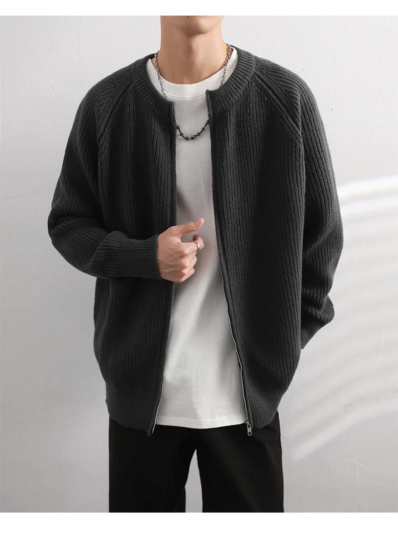 Description Picture 2 of item2024 Autumn Winter New Cardigan Men's O-Neck Top Cashmere Knitted Sweater Casual Loose Large Long Sleeved Shirt Jacket Z41