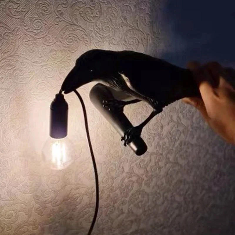 Description Picture 5 of itemResin Lucky Bird Crow Wall Lamp E14 Bulb Night Light Bedroom Bedside Living Room Wall Lamp Home Garden Decor levitating lamp