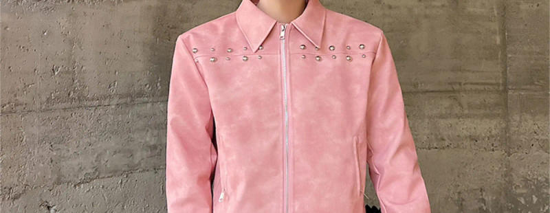 Description Picture 6 of itemNOYMEI Fashionable Pink Trendy 2024 New Spring Men's Jacket Laepl Zipper Metal Decoration Niche Male Coat Korean Style WA2493