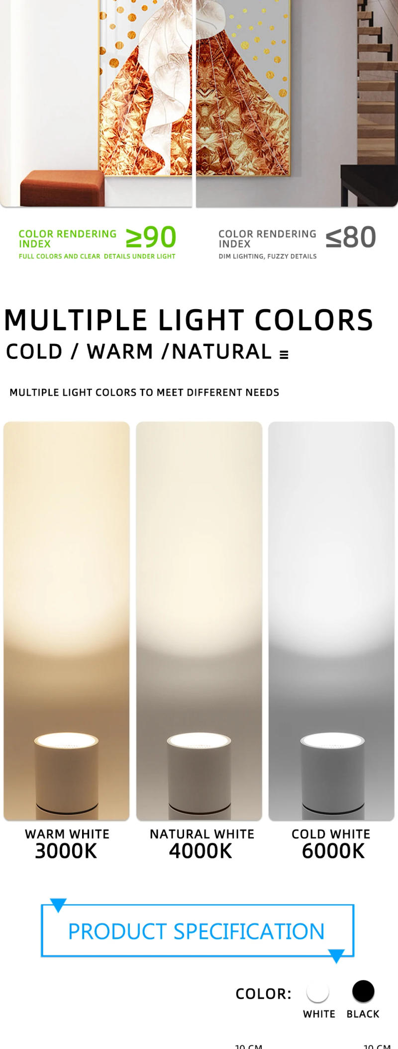 Description Picture 5 of itemLed Downlight Foldable Spot Light 10W 15W 20W AC220V-240 Aluminum Led Ceiling Light 3000K/4000K/6000K  For Living Room Bedroom