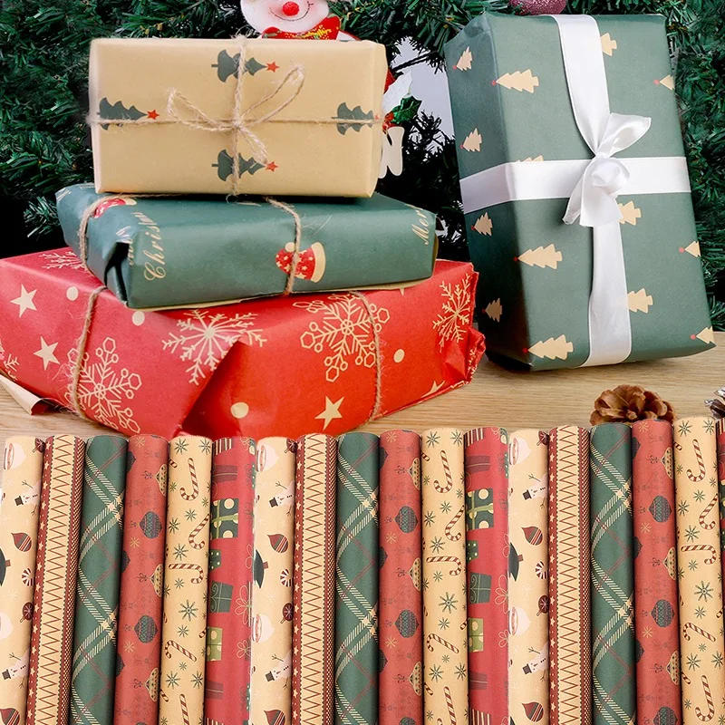Description Picture 2 of itemChristmas Gift Wrapping Paper Santa Claus Snowflake Pattern Gift Wrap Artware Kraft Paper Christmas Decorative Gift Packaging