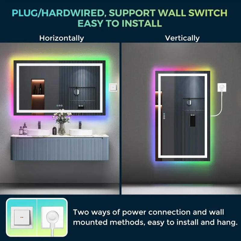 Description Picture 5 of item55x36 Inch Bathroom Mirror Front Light Backlit Lighted for Wall Mounted Dimmable Anti Fog Shatter-Proof Waterproof