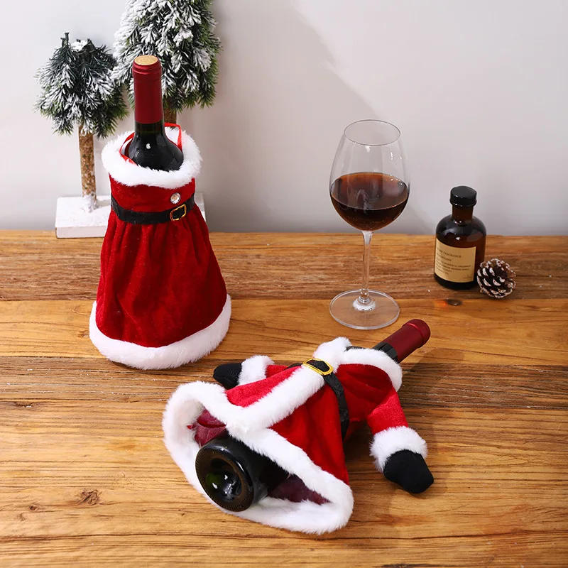 Description Picture 4 of itemCreative Christmas Wine Bottle Cover Velvet Dress Clothes Set Wine Bottle Ornaments Bag Xmas Party Dinner Table Decoration Gifts