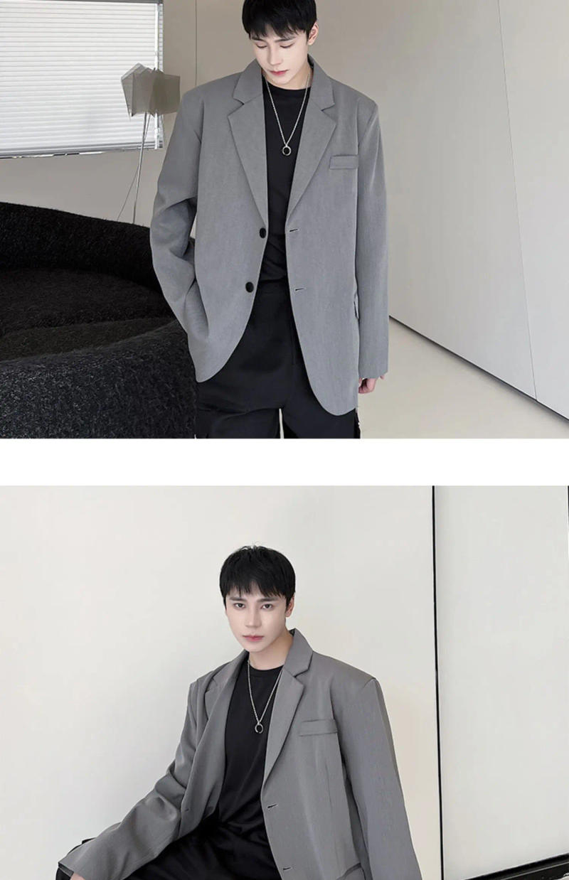Description Picture 5 of itemLUZHEN Trendy Backless Design Blazer Coat 2024 Spring Men's Elegant High Street Loose Shoulder Pad Fashion Casual Jacket LZ1964
