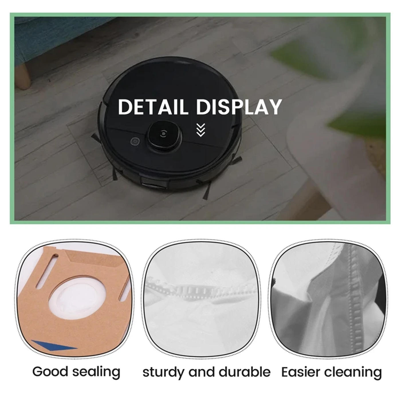 Description Picture 6 of item10 Pack Vacuum Dust Bags For Ecovacs DEEBOT OZMO T8 AIVI T8 Max T8 Series T9 Series N8 Pro Plus N8 Pro Robot Vacuum Part