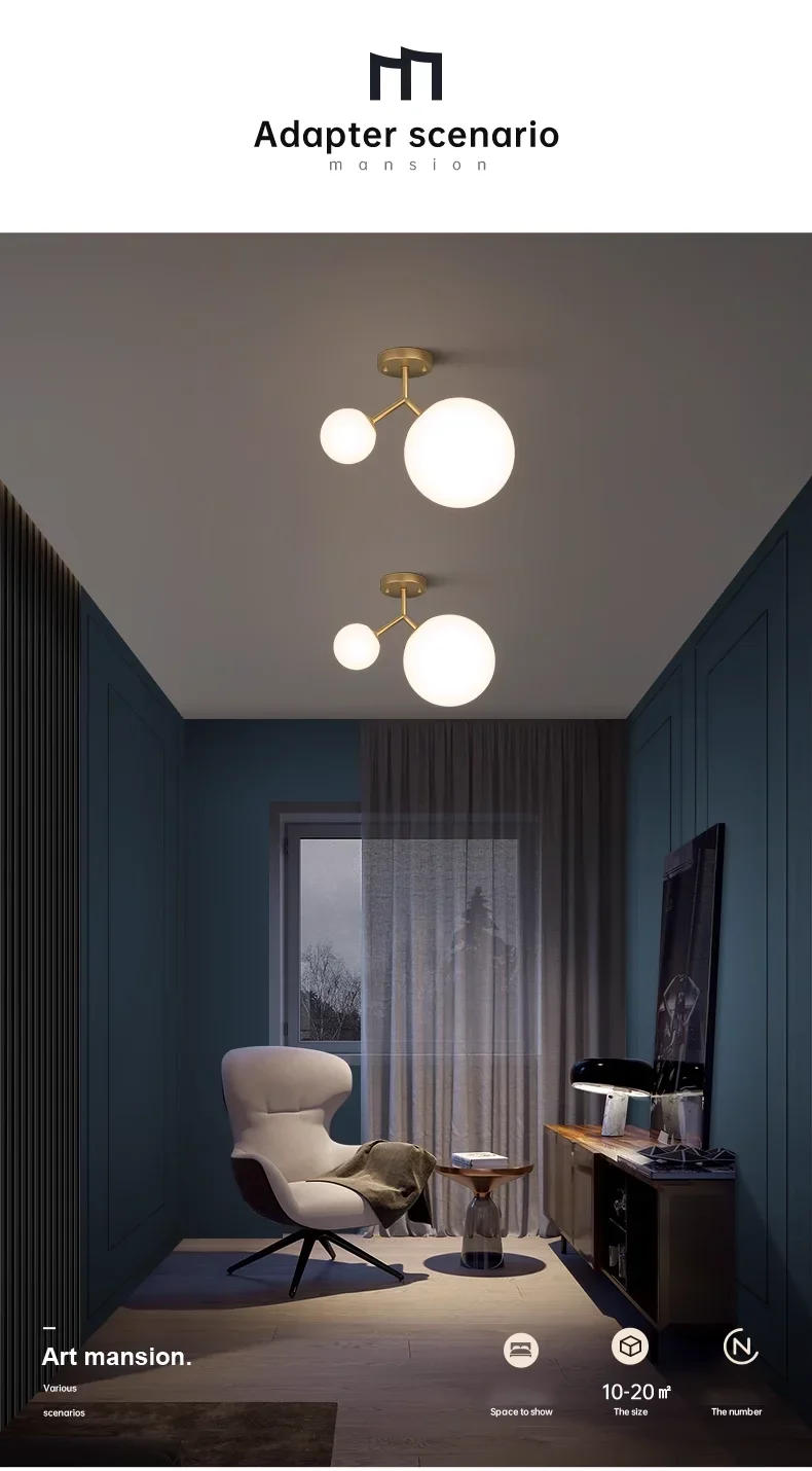 Description Picture 6 of itemNordic Glass Ball LED Ceiling Light Lamps for Aisle Corridor Balcony Hallway Bedroom Clockroom Home Decoration Indoor Lighting