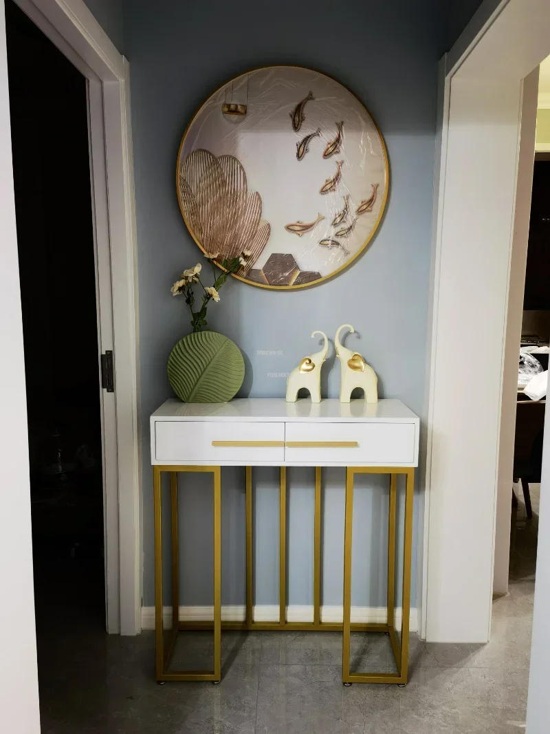 Description Picture 4 of itemEuropean Designer Console Tables for Hallway Leisure Home Iron Console Table Living Room Furniture Modern Simple Porch Cabinets