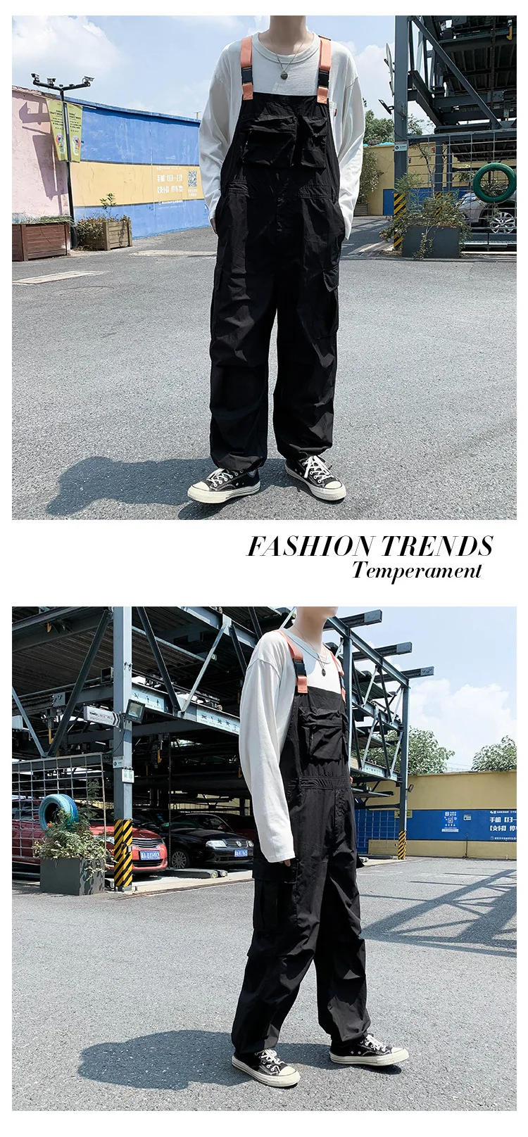 Description Picture 6 of item2023 Men's Spring and Autumn New Retro Tooling Suspender Pants Loose Sling One-Piece Ankle Banded Pants