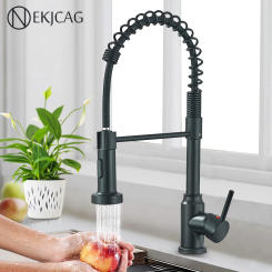 Black Gourmet Kitchen Faucets Deck Mounted Hot Cold Mixer Taps 360 Degree Rotation Stream Sprayer Nozzle Kitchen Sink Crane