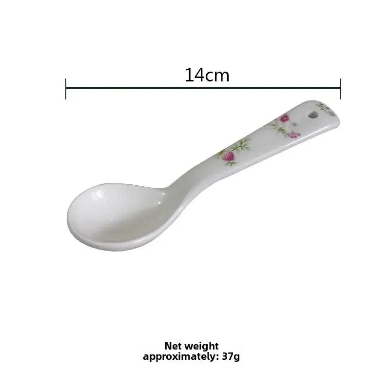 Description Picture 2 of itemNew Retro Floral Ceramic Plate Home Flower Dessert Porcelain Fruit Salad Bowl Tableware Dinner Set with Spoon Dinnerware