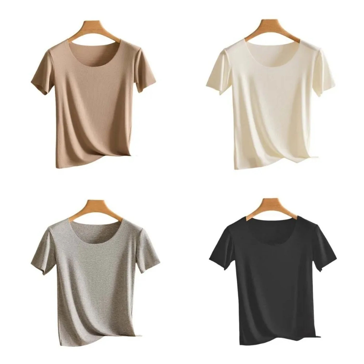Description Picture 3 of itemU Round Neck Women Thin T-shirts Korean Style Solid Color Female Crop Tops Undershirt Short Sleeved Base Shirt Spring Summer