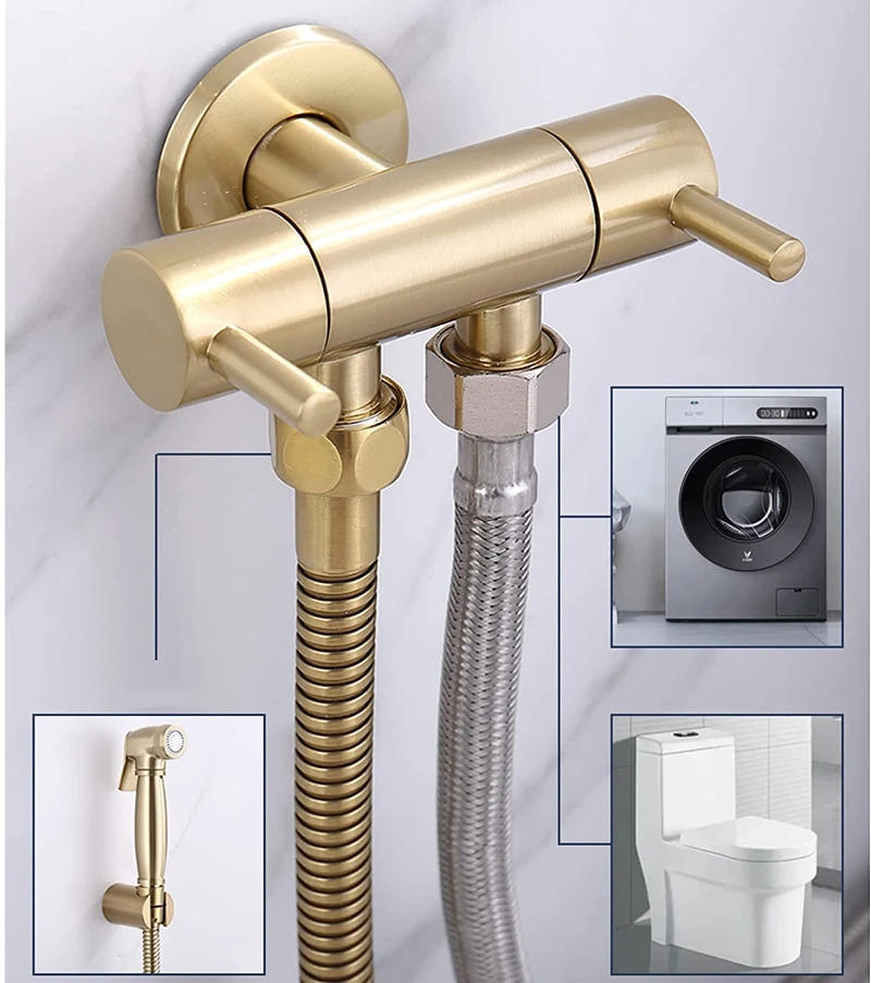 Description Picture 3 of itemBrushed Gold Brass Handheld Bidet Sprayer Bathroom Toilet Bidet Attachment Set Wall Mounted Single Cold Bidet Faucet