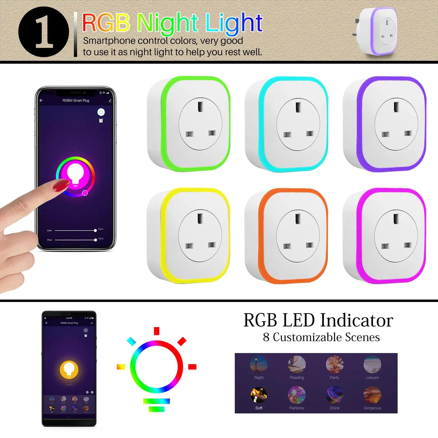 Description Picture 3 of itemMelery Tuya Wifi Smart Electrical Plug Power Outlet Mini Switch UK Sockets Night Light Voice Control Timer by Alexa Google Home