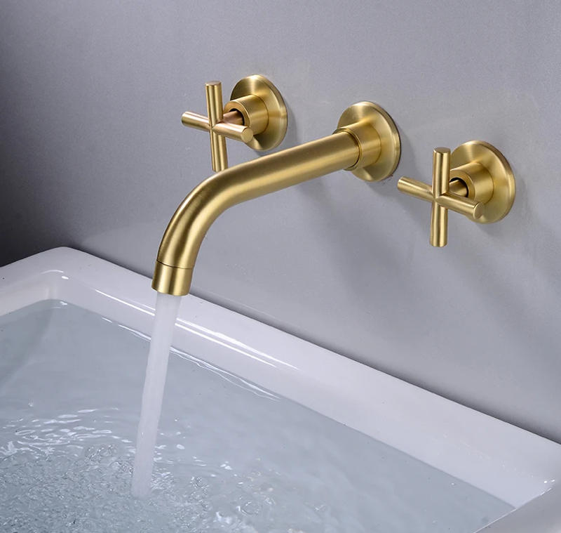 Description Picture 6 of itemIn-Wall Basin Faucet Set 3 hole Gold/Black Gold Brass Double Cross Handle Wall Mounted Bathroom Sink Faucet Hot Cold Tap XR8241