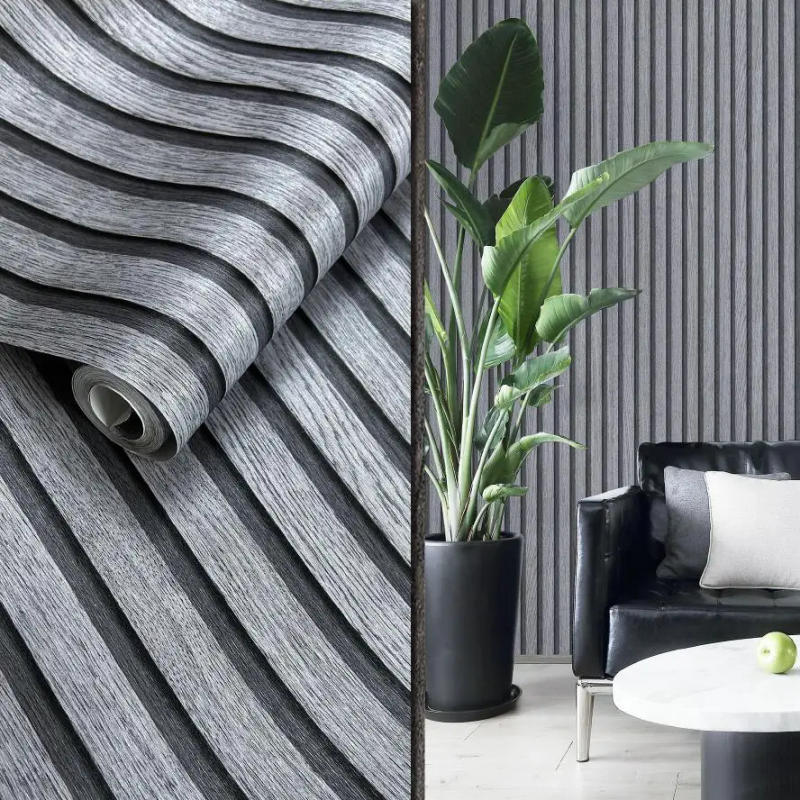 Description Picture 3 of itemovoin 3D Effect Oak Wood Slats Retro Wallpaper PVC Wall Paper Roll For TV Wall and Living Room Decor - No glue, Not a Panel