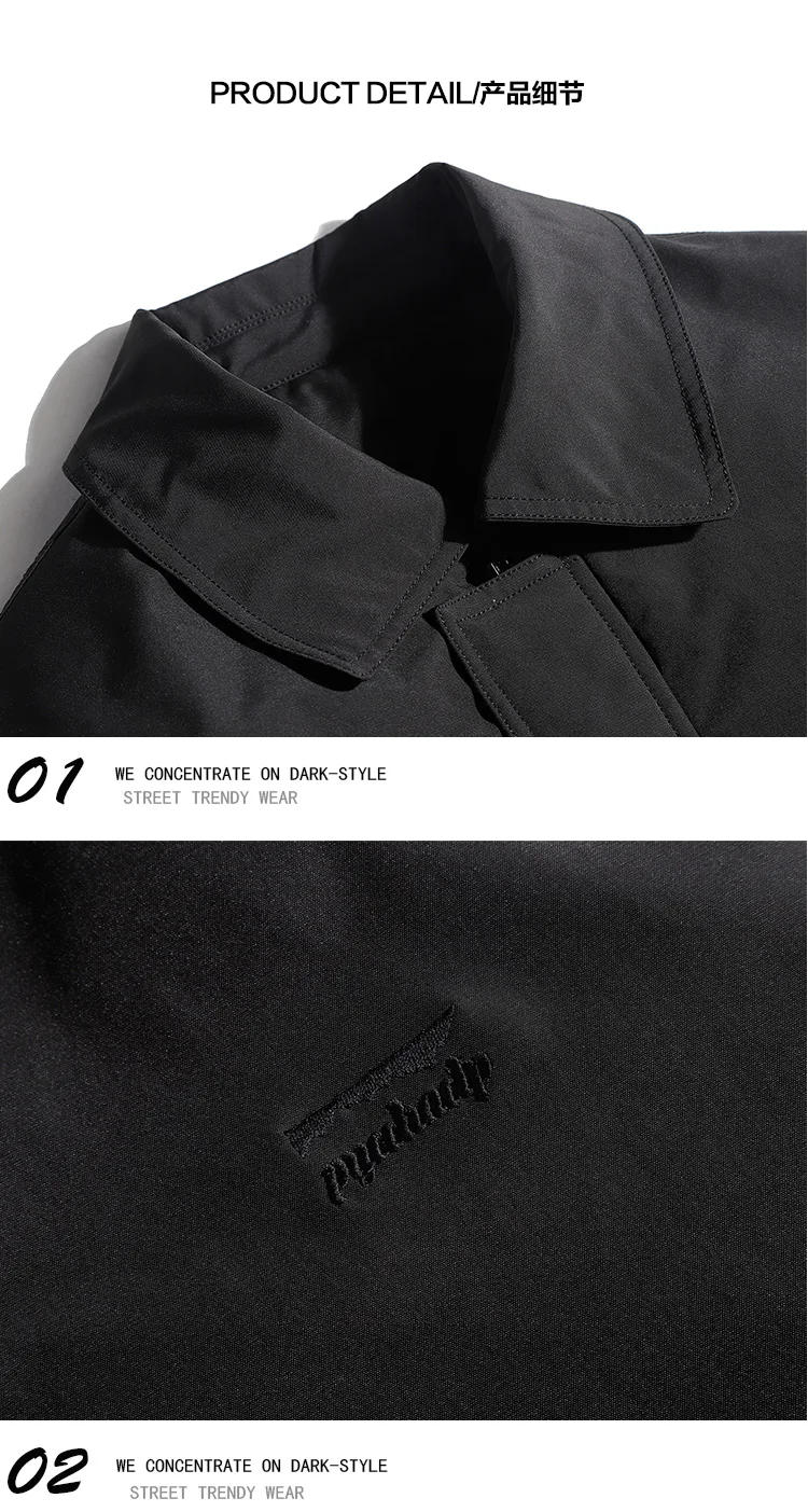 Description Picture 4 of itemTrendy Brand Functional Style Embroidery Lapel Flying Cotton Jacket Men's Autumn Winter Solid Color Warm Thickened Casual Parkas