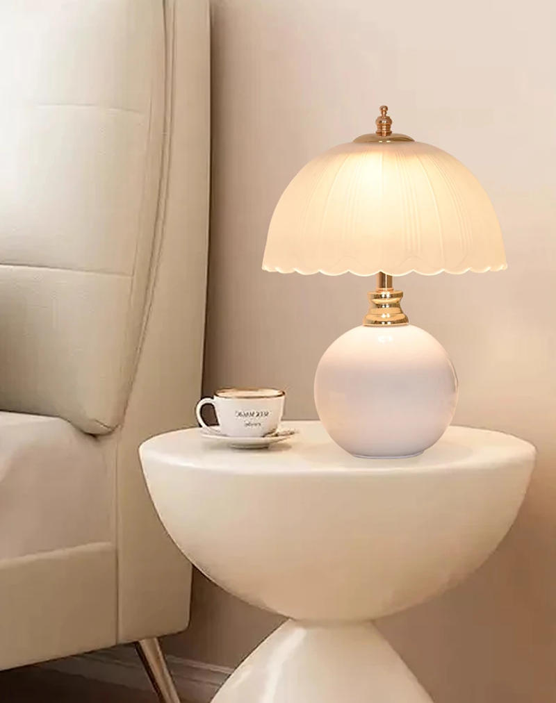 Description Picture 5 of itemCeramic Glass Mushroom Table Lamp Bedroom Bedside Table Lamp Desktop Reading Small Book lamp Children's Room Ambient Light