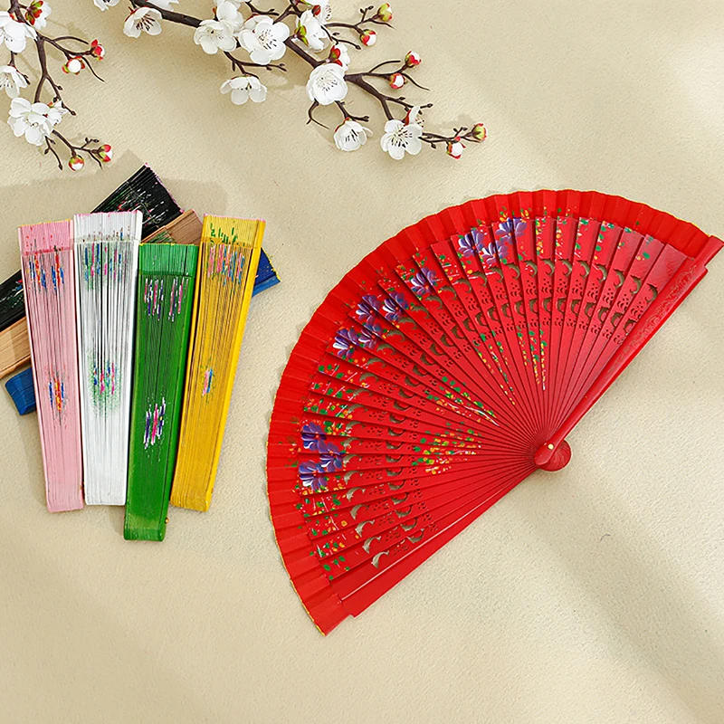 Description Picture 2 of itemVintage Spanish Folding Fan for Women Double-Side Flower Painting Gypsy Wooden Hand Fan for Dance Festival Decoration