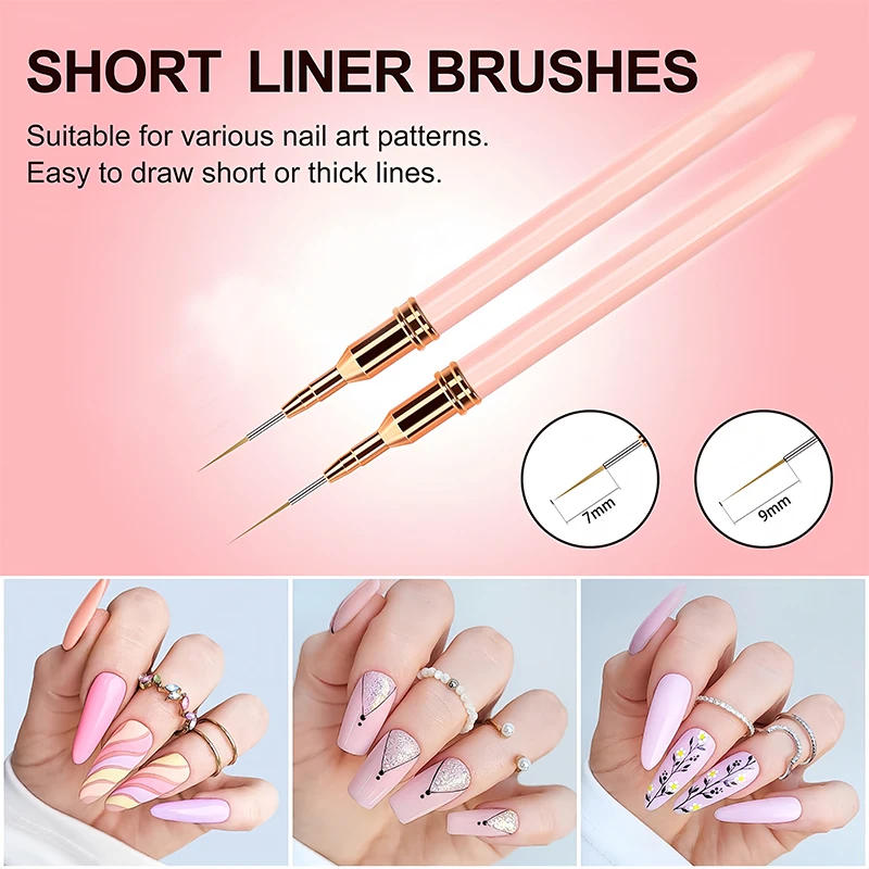 Description Picture 4 of item7/9/11/15/25mm Nail Liner Brush Set UV Gel Nail Brushes Kits 5pcs French Stripe Line Painting Drawing Flower Pen Manicure Tools